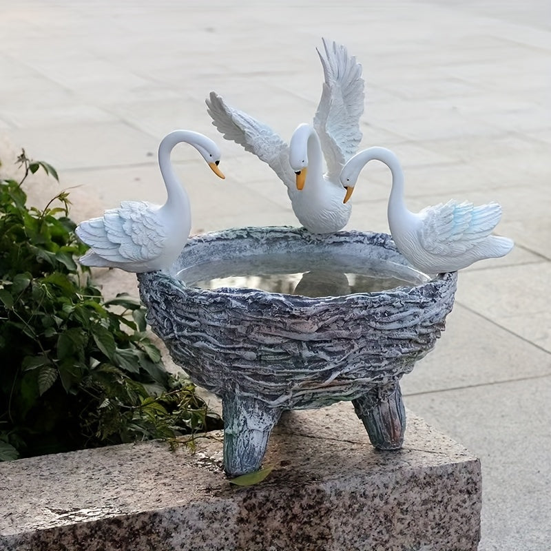 Swan Resin Flower Pot with Rattan Accent-4