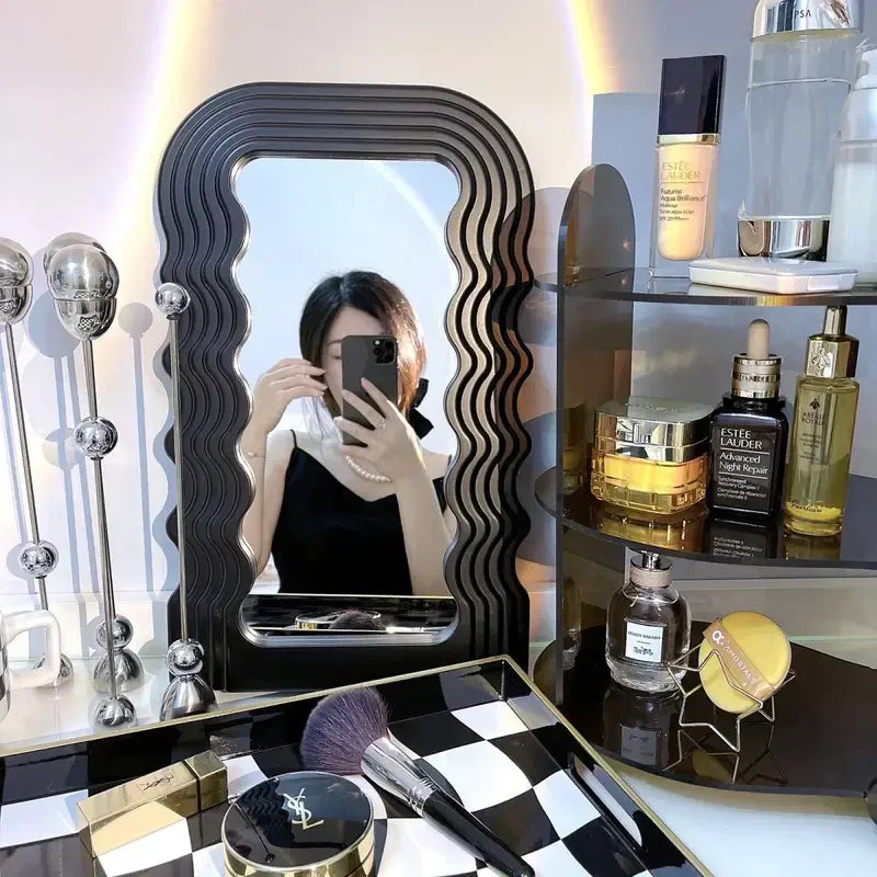 Aesthetic Wall Mounted Mirror With Wave Pattern Frame-4
