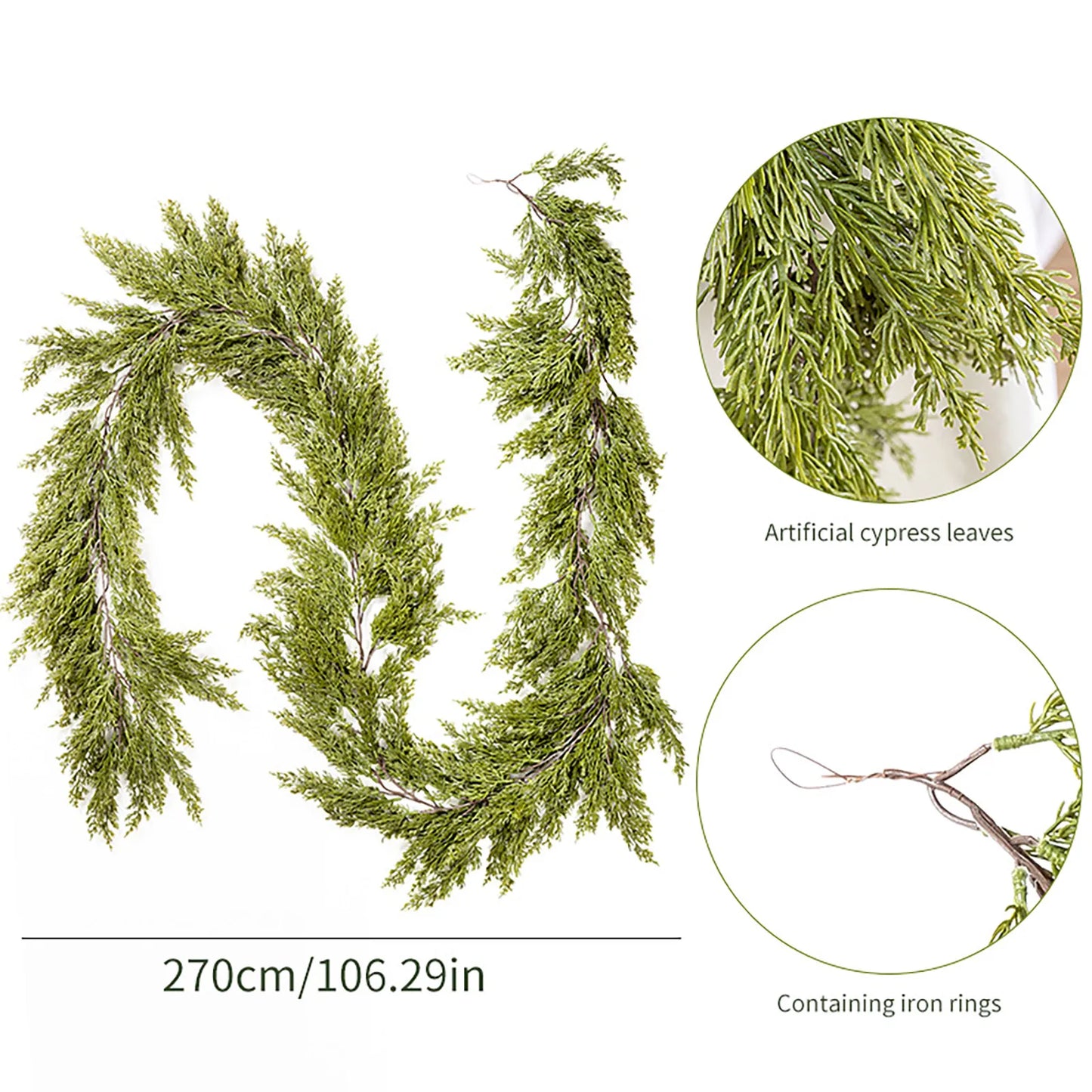 Artificial Cedar Christmas Garland for Home Decor (2.7m)-2