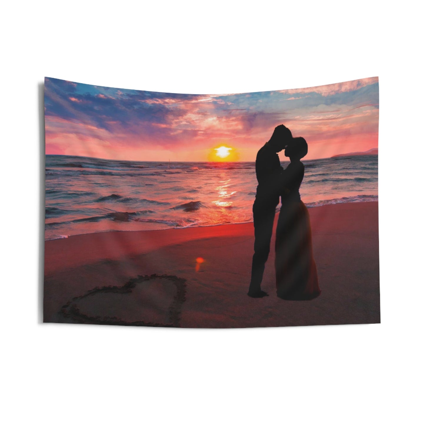Kiss on beach Couple love Tapestry-2
