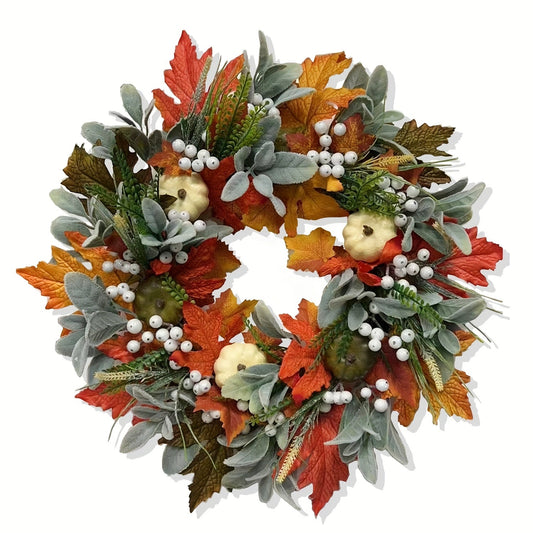 Halloween Winter Pumpkin Maple Leaf Wreath-0