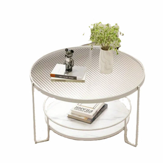 Round Tempered Glass Coffee Table- white Frame+Changhong Glass-0