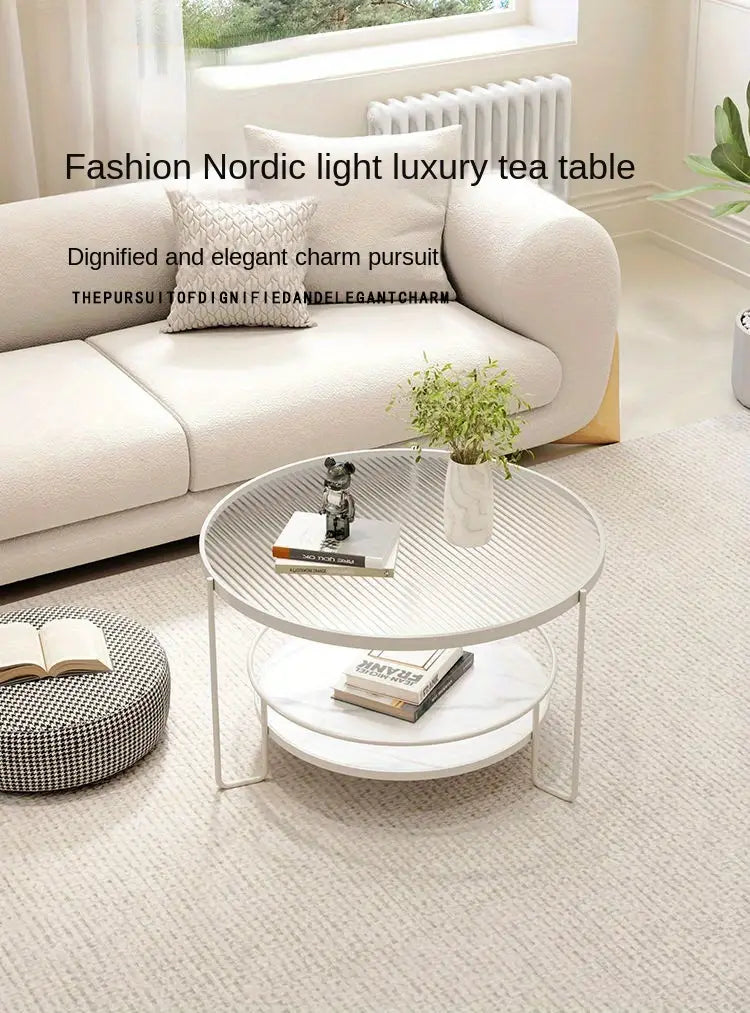Round Tempered Glass Coffee Table- white Frame+Changhong Glass-4