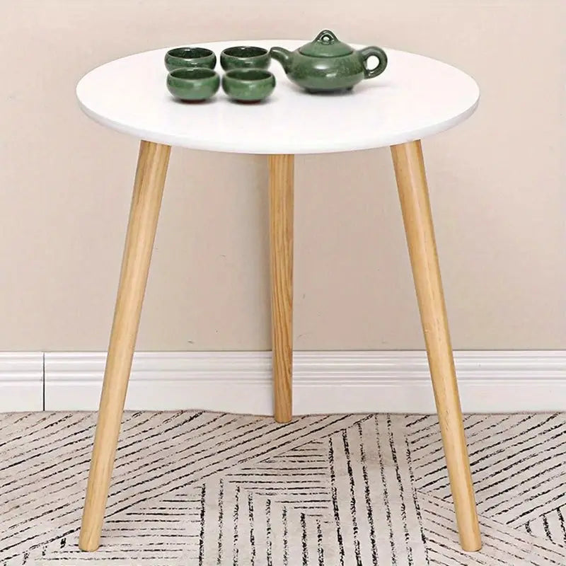 Round End Table with Solid Wood Legs-2