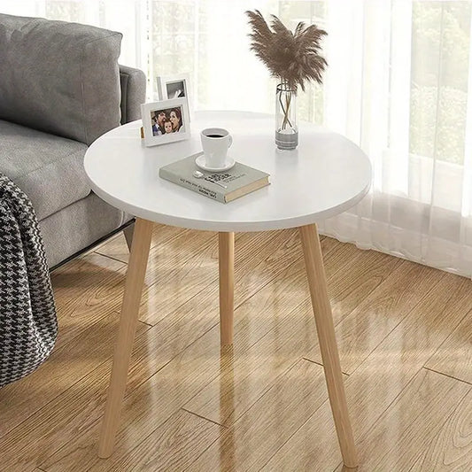 Round End Table with Solid Wood Legs-1