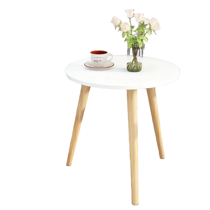 Round End Table with Solid Wood Legs-0