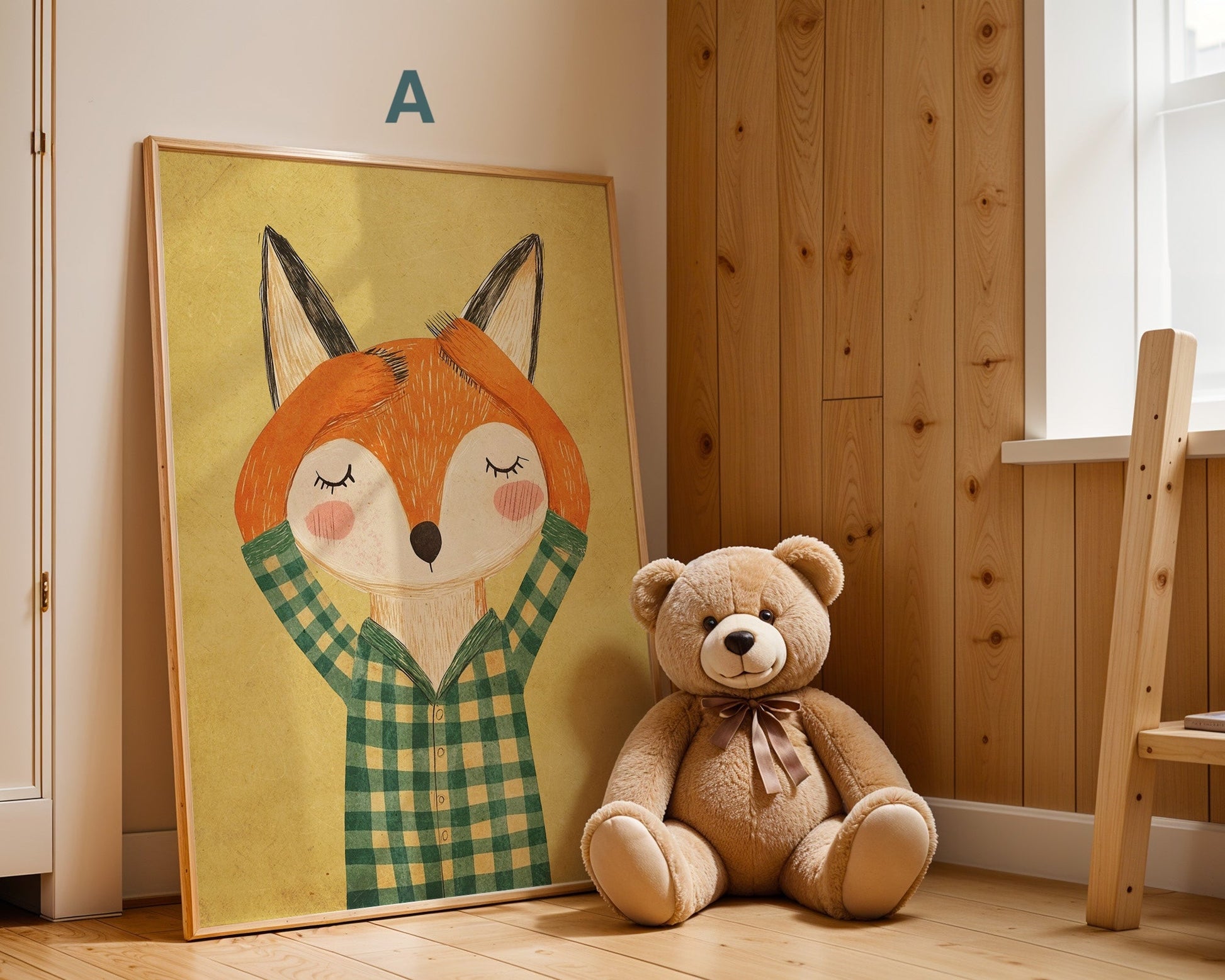 Poster Kinderzimmer Bär · Elefant · Fuchs · Katze · Geschenkidee für Kinder · Grün & Gelb · Waldtiere & Safari · Deko Print ohne Rahmen-2