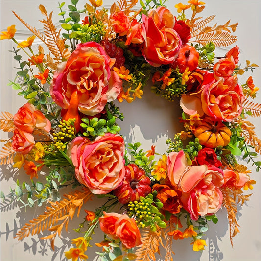 NNETM Pumpkin & Peony Halloween Wreath-1