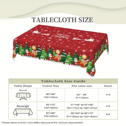 Transform Your Table with 1pc Merry Christmas Polyester Tablecloth-1