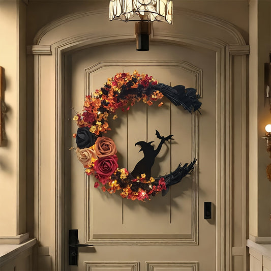 Halloween Witch Cat Moon Wreath-1