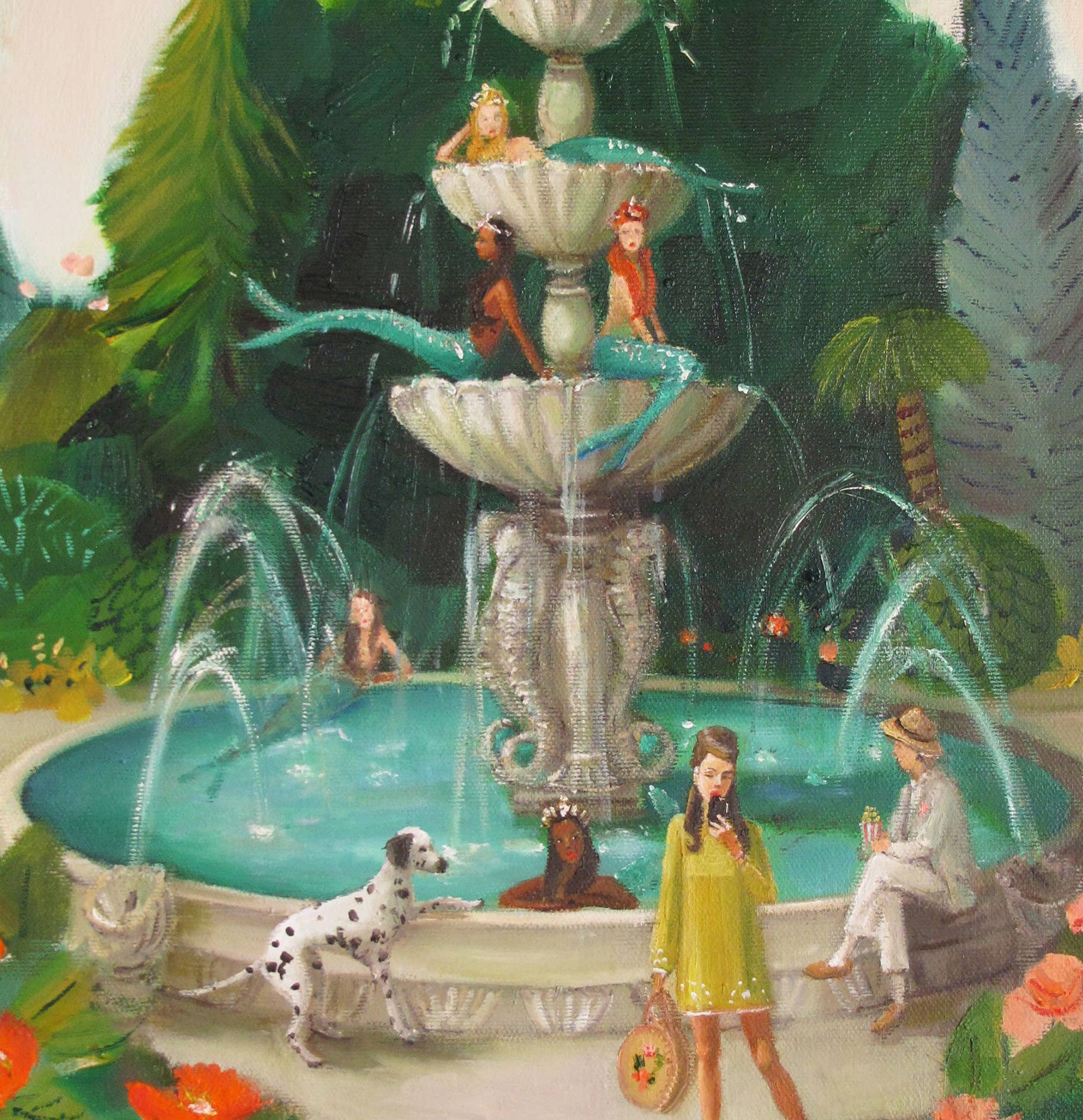 Selfie At The Mermaid Public Fountain Art Print - 8.5" X 11" by Janet Hill-1