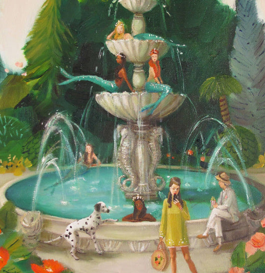 Selfie At The Mermaid Public Fountain Art Print - 8.5" X 11" by Janet Hill-1