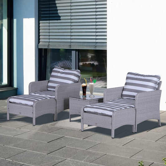 5 Piece PE Rattan Garden Furniture Set with Cushions and Glass Table - Grey-1