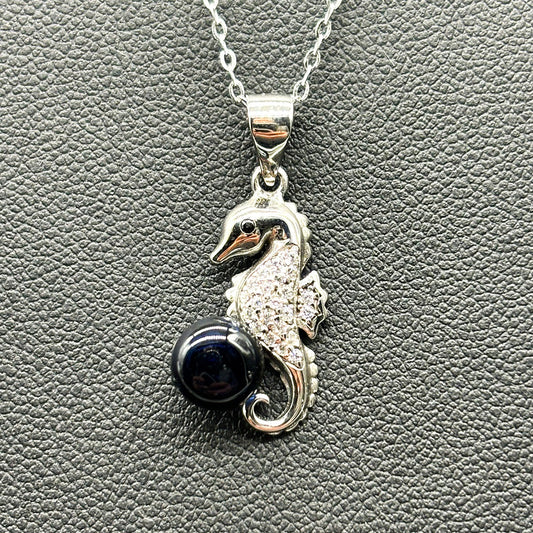 Sterling Silver Sea Horse Aroma Necklace - Black | Energy & Healing | Diffuse on the go-1