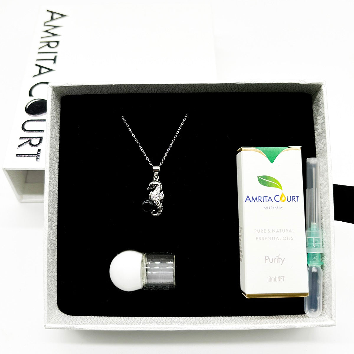 Sterling Silver Sea Horse Aroma Necklace - Black | Energy & Healing | Diffuse on the go-4