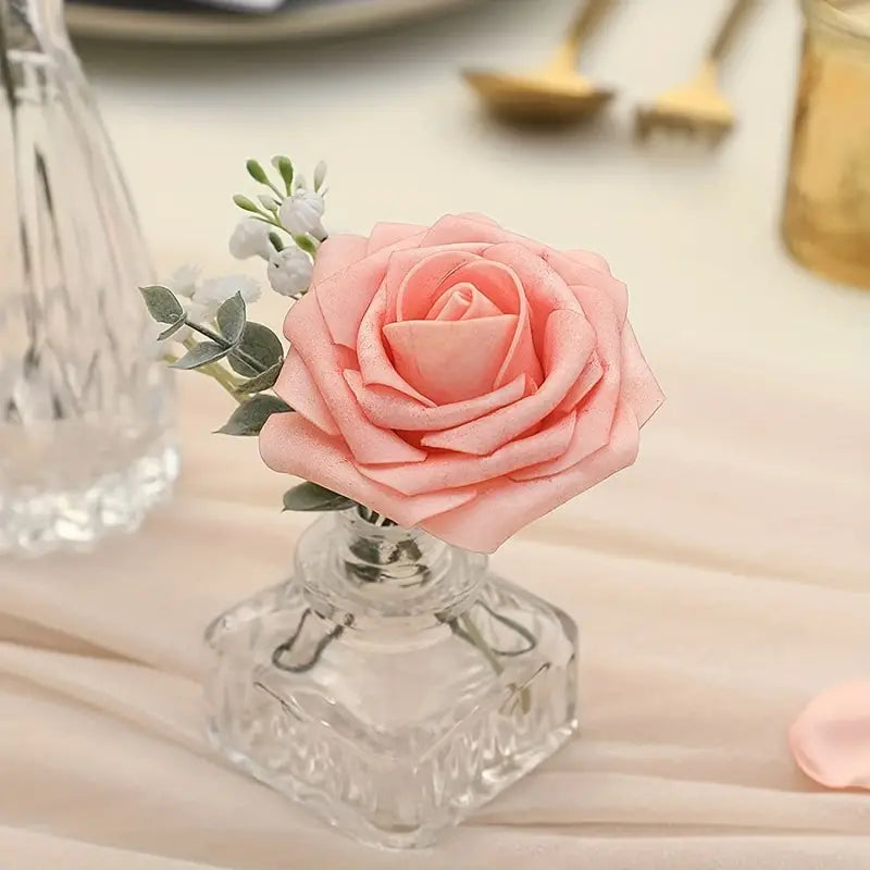 25-Piece Retro Deep and Light Coral Artificial Roses Set with Real Touch Feel-4