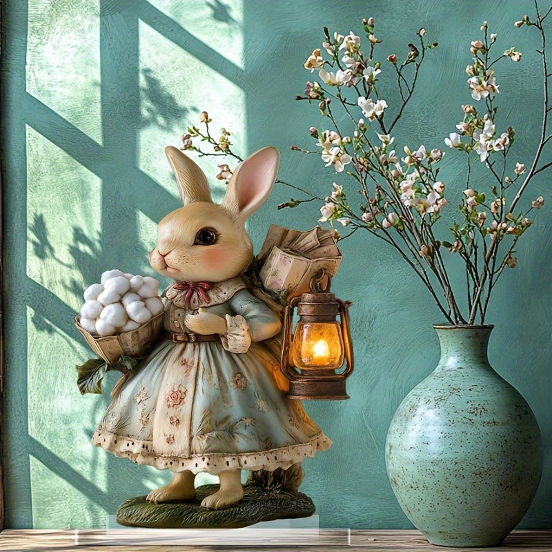 2D Boho Easter Bunny Acrylic Tabletop Statue-2