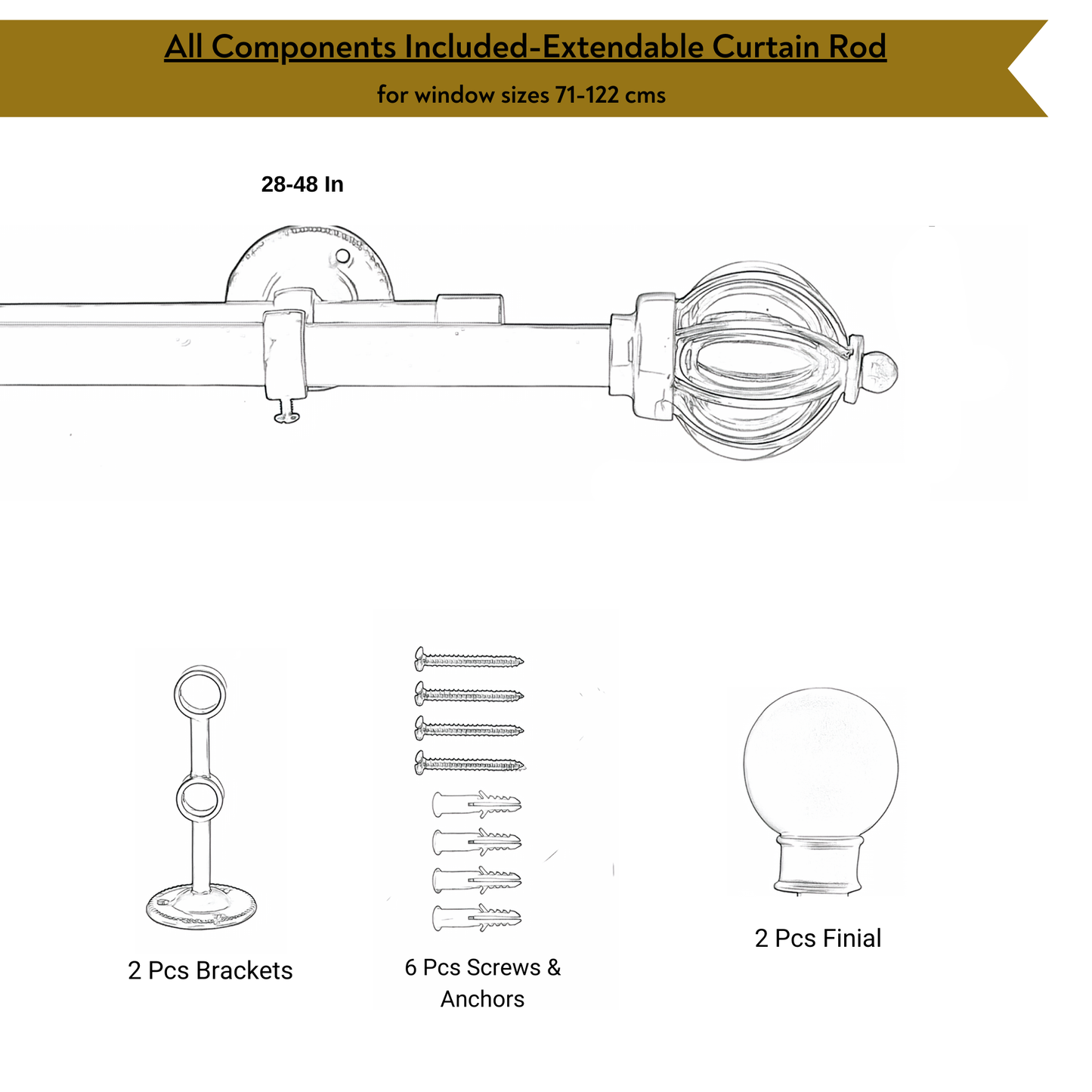 Black Double Curtain Pole Set with Twist Ball Finials - Extendable, Telescopic, Rustproof - 71-122cm, 122-224cm, 213-366cm-4