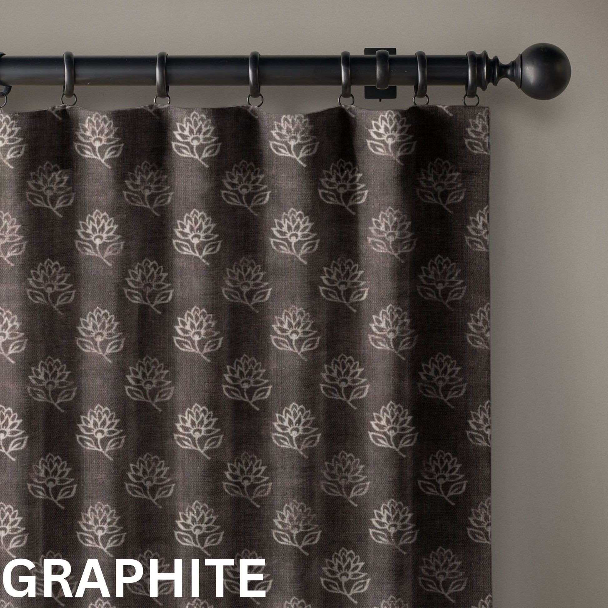 Aurelia Block Print Floral Linen Curtains UK | 3 Colours | Custom Size, Blackout & Cotton Lined-4