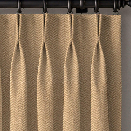 Pinch Pleated Woven Herringbone Linen Curtains UK - Natural Texture | Standard & Made to Measure-0