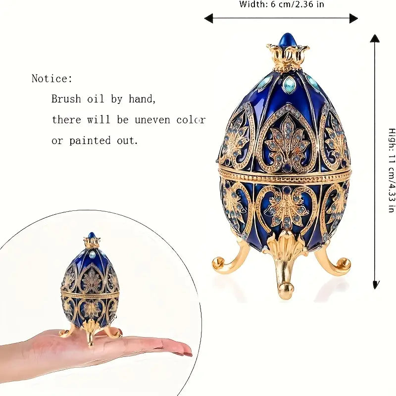 Enameled Faberge Egg Style Jewelry Box - Dark Blue-1