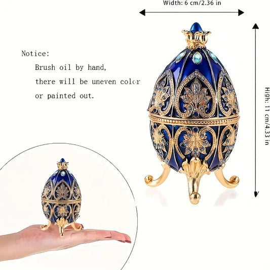 Enameled Faberge Egg Style Jewelry Box - Dark Blue-1