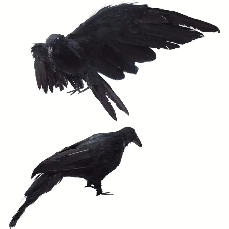 The Midnight Raven: Realistic Halloween Feathered Crow-0