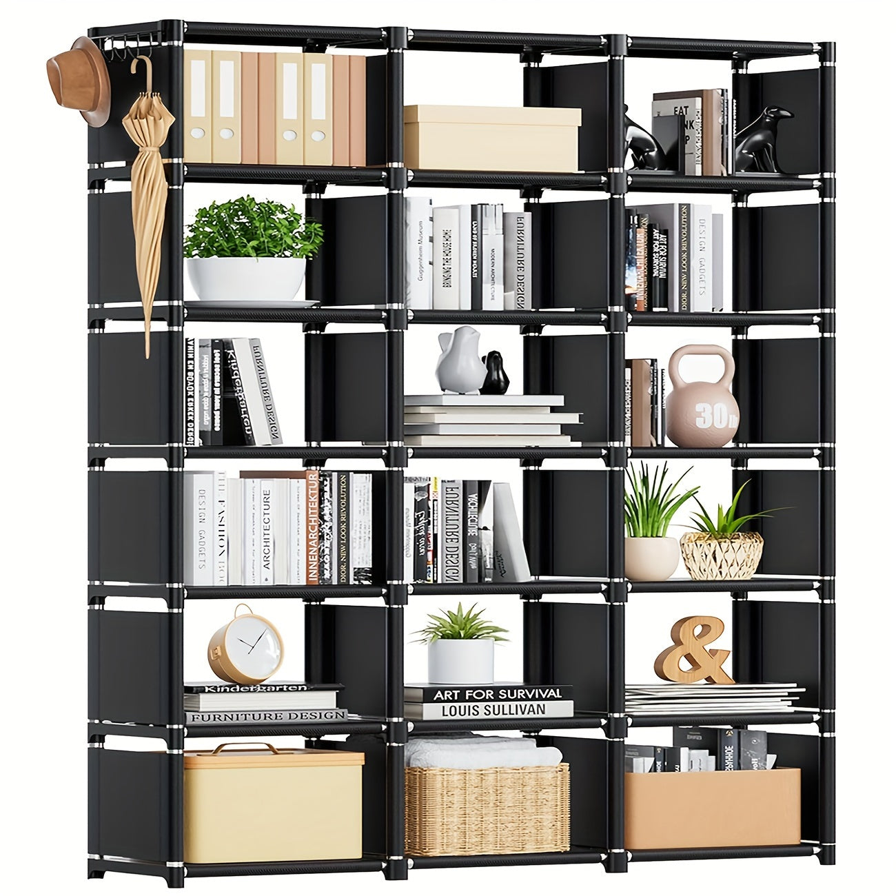 Metal Bookshelf Storage Organizer (18 Grid)-1