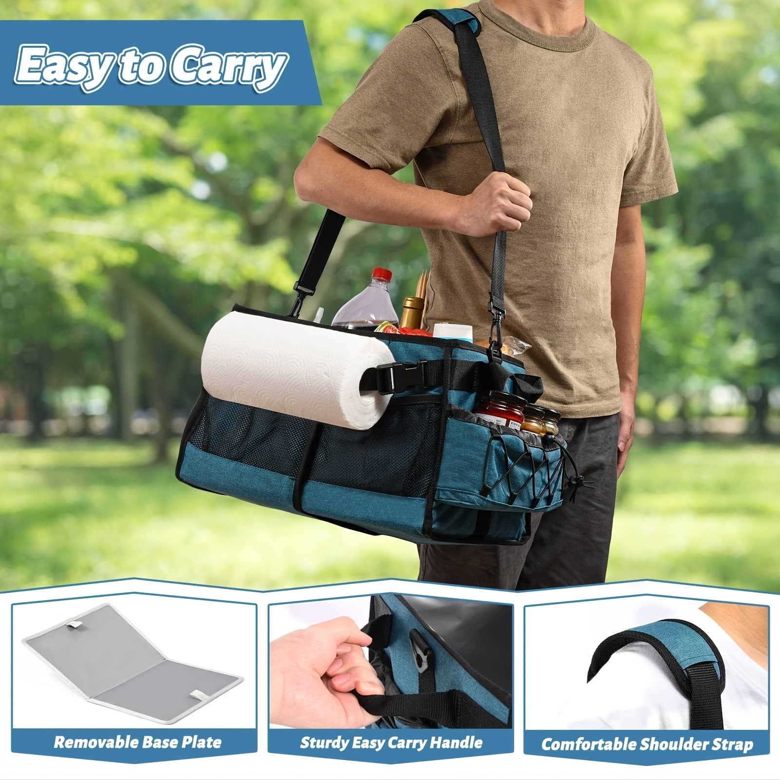 NNETM BBQ Grill Caddy with Paper Towel & Condiment Pocket-1