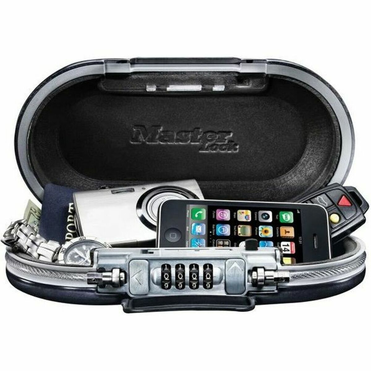 Portable Safe Box with Security Cable Master Lock 5900EURD Black ABS 6 x 12,9 x 24 cm-0