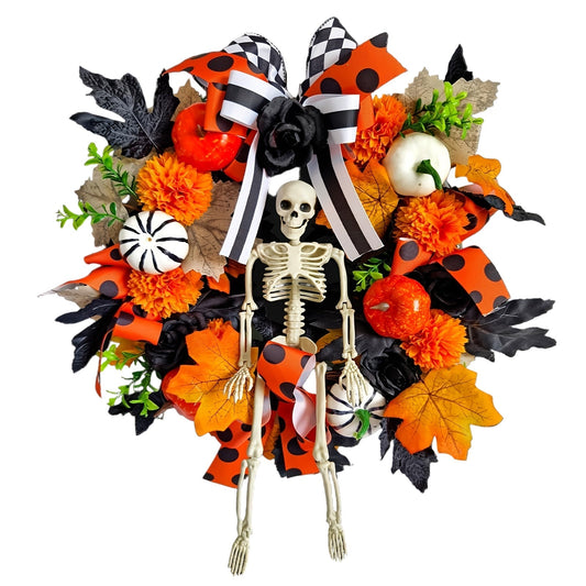 Halloween Skeleton Wreath Pumpkin Skull-0