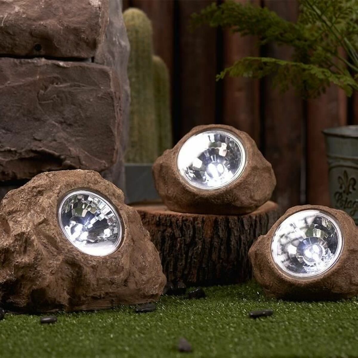 Solar lamp Lumisky ROCKY BROWN Grey (3 Units) (3 Pieces)-3