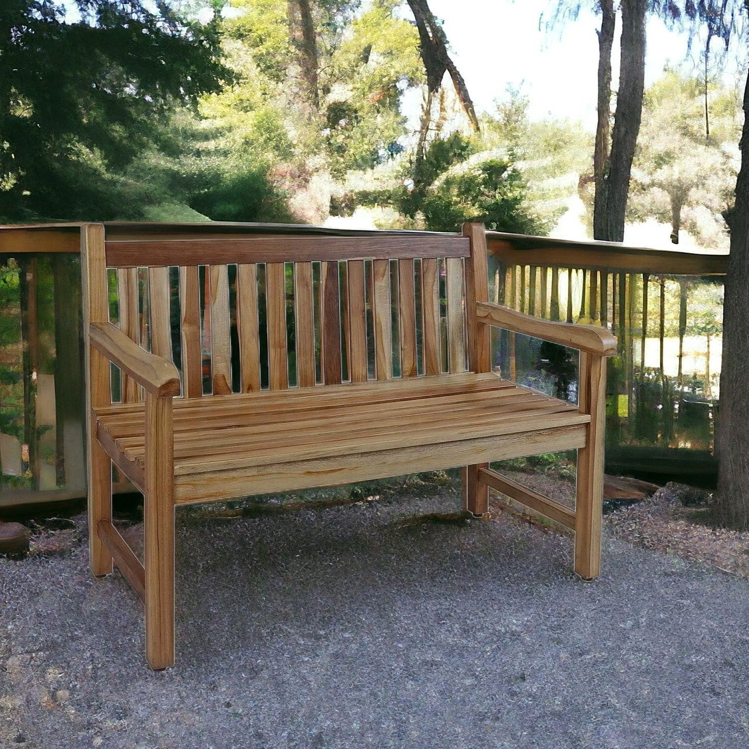 26" Natural Teak Solid Wood Garden Bench-2
