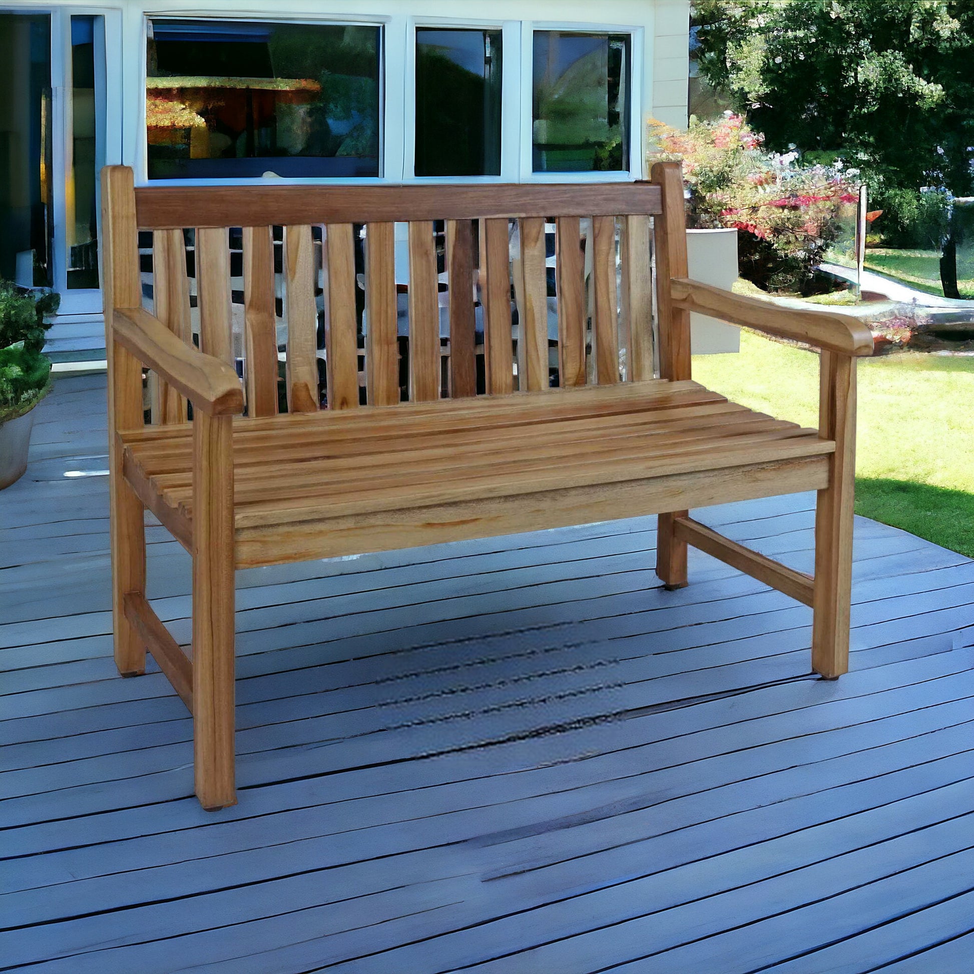 26" Natural Teak Solid Wood Garden Bench-1
