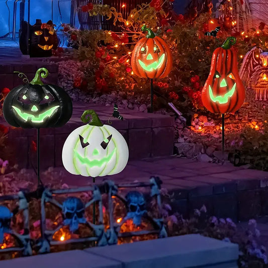 Spooktacular Glow: Set of 4 Halloween Fluorescent Pumpkin Yard Signs-1