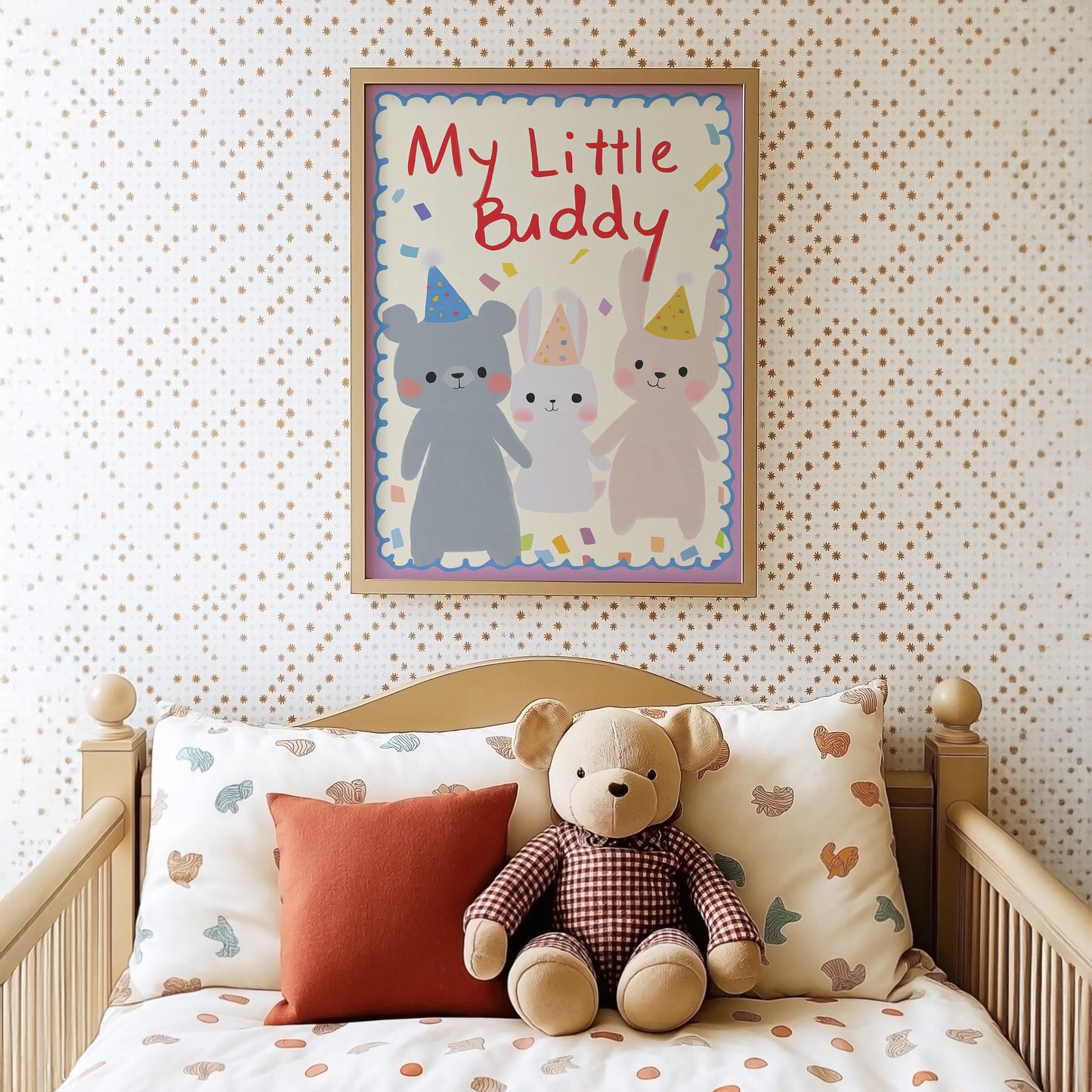 Poster Kinderzimmer Tiere · My Little Buddy · Bär & Hasen mit Partyhüten · Freundschaft & Spaß · Geschenkidee · Ohne Rahmen-4