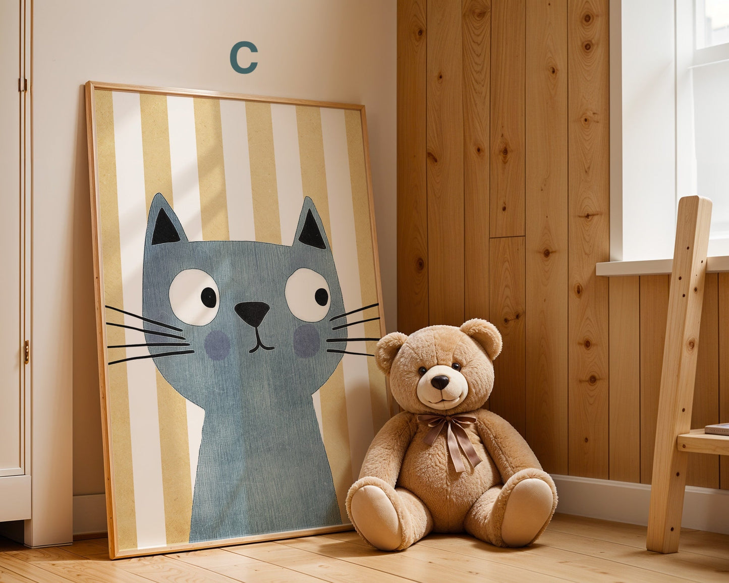 Poster Kinderzimmer Bär · Elefant · Fuchs · Katze · Geschenkidee für Kinder · Grün & Gelb · Waldtiere & Safari · Deko Print ohne Rahmen-4