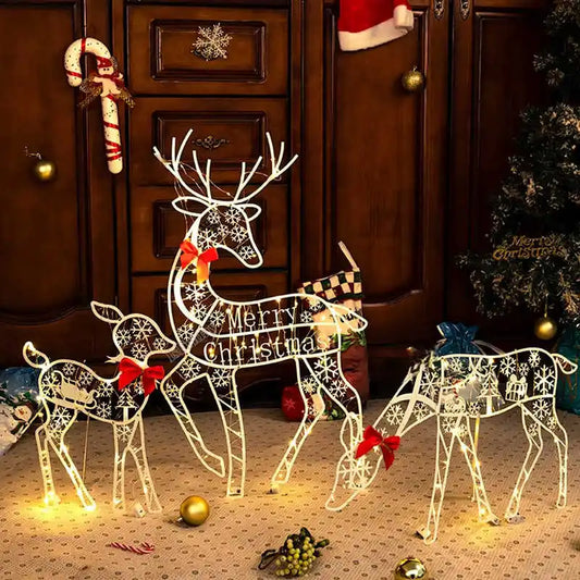 NNEOBA Iron Reindeer Christmas Garden Decor with LED Lights (3PCS )-1