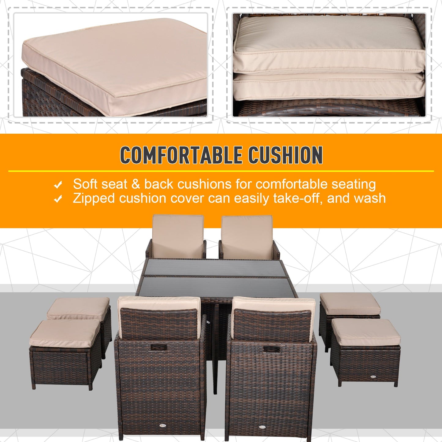 9 Piece Rattan Garden Furniture Set 8-Seater Outdoor Dining Brown-4
