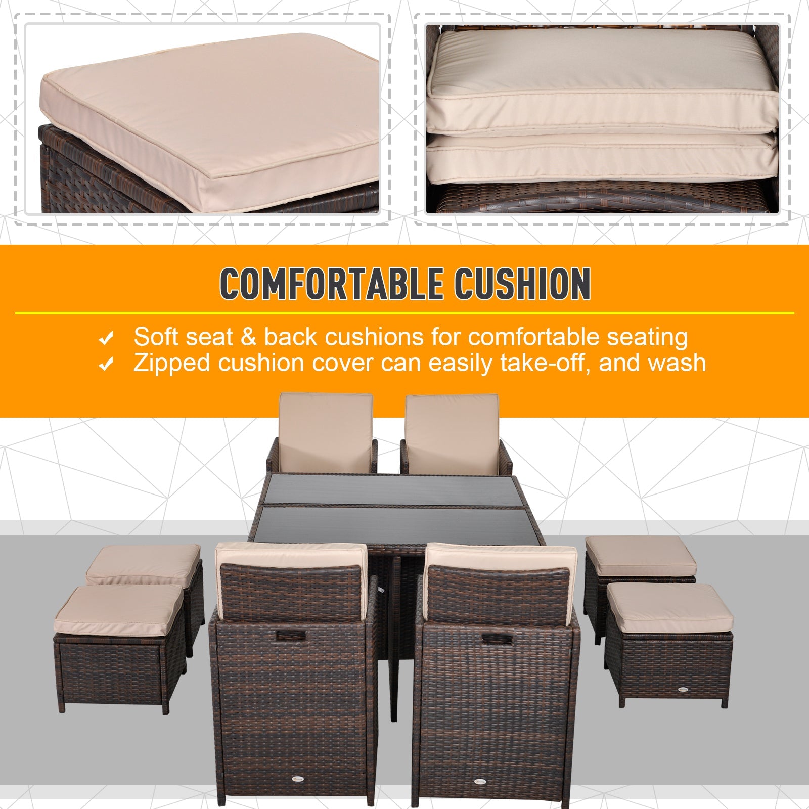 9 Piece Rattan Garden Furniture Set 8-Seater Outdoor Dining Brown-4