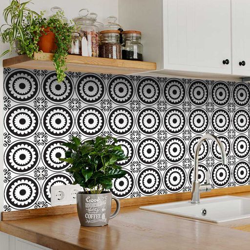 Circle pattern Black and White Tile Stickers for home decoration Model - BKW4