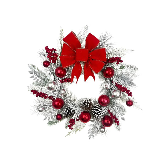 Christmas Wreath with Bow and Plush Flowers-0