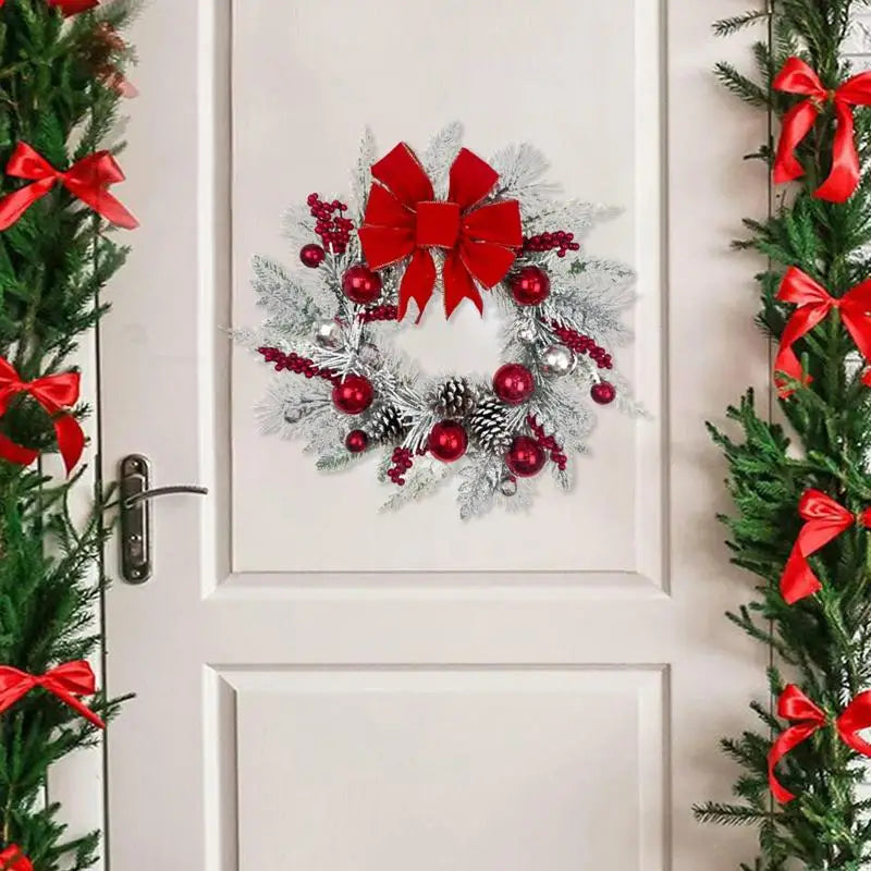 Christmas Wreath with Bow and Plush Flowers-2