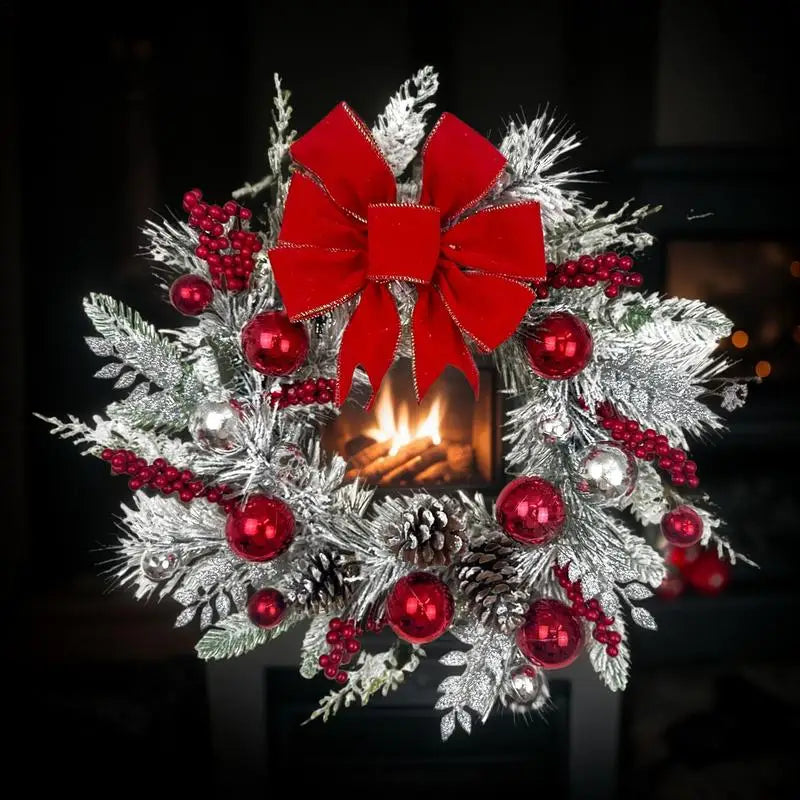 Christmas Wreath with Bow and Plush Flowers-4