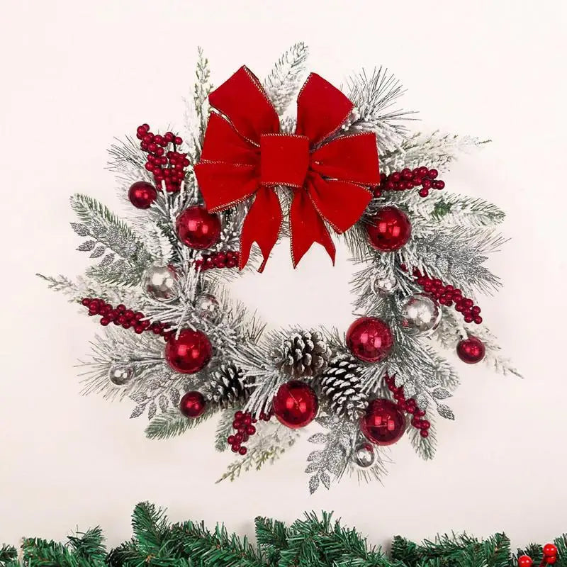 Christmas Wreath with Bow and Plush Flowers-3