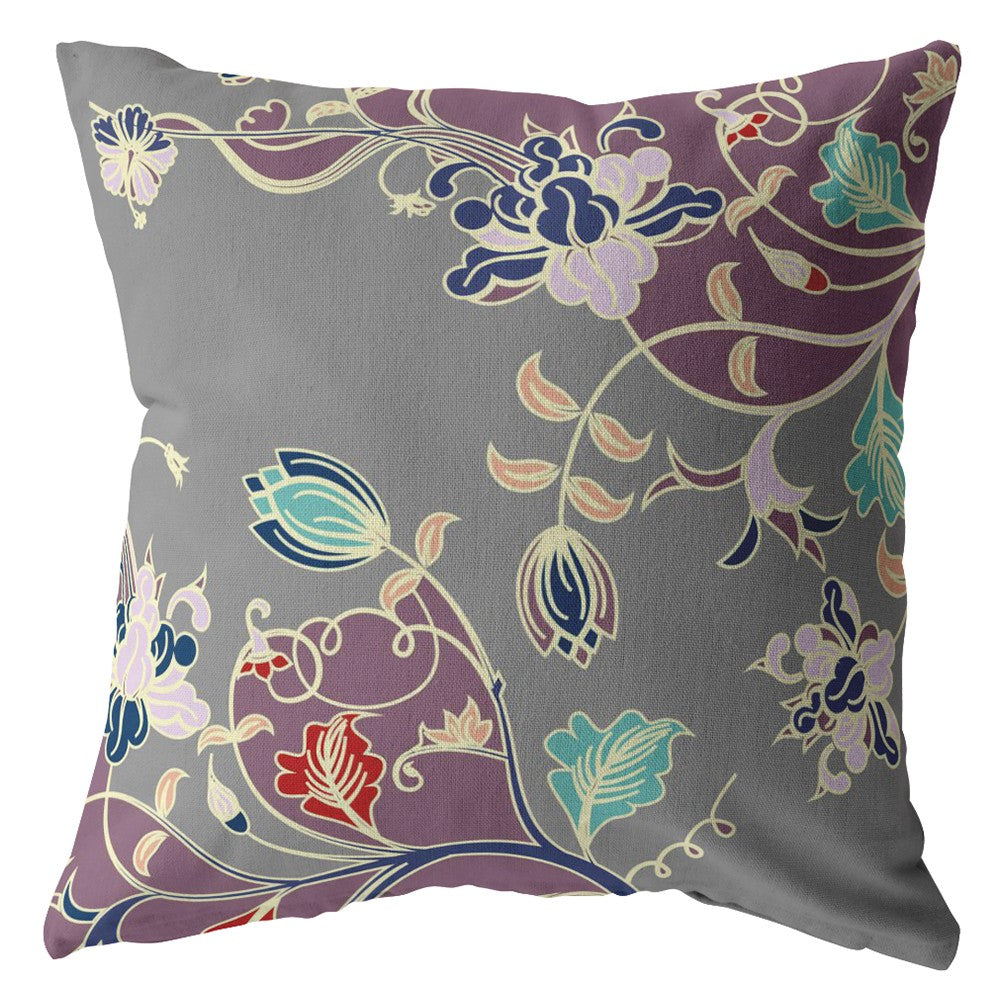 16" Purple Gray Garden Zippered Suede Throw Pillow-2