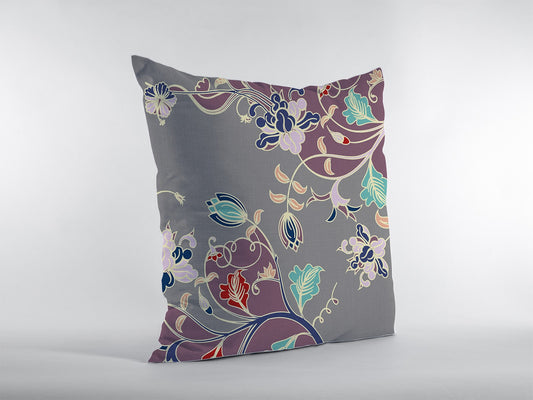 16" Purple Gray Garden Zippered Suede Throw Pillow-0