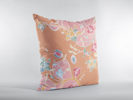 18" Pink Orange Garden Zippered Suede Throw Pillow-0
