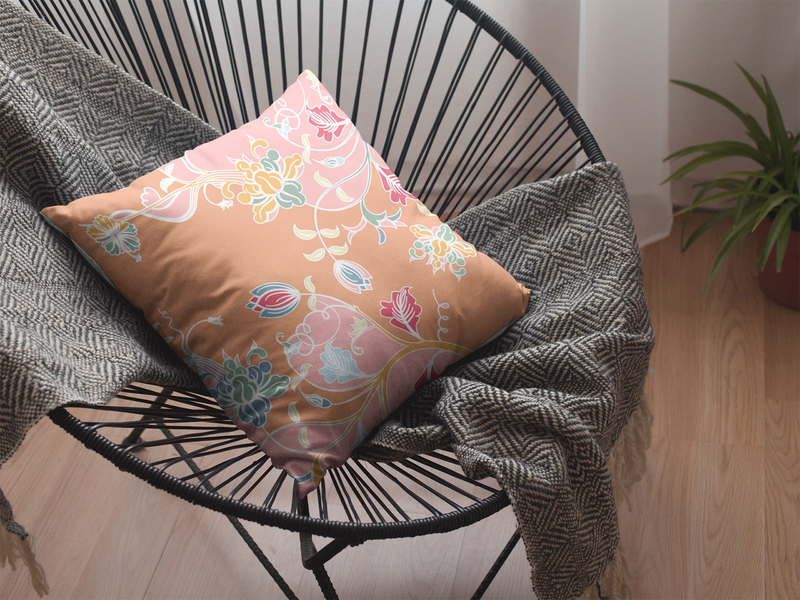 18" Pink Orange Garden Zippered Suede Throw Pillow-3