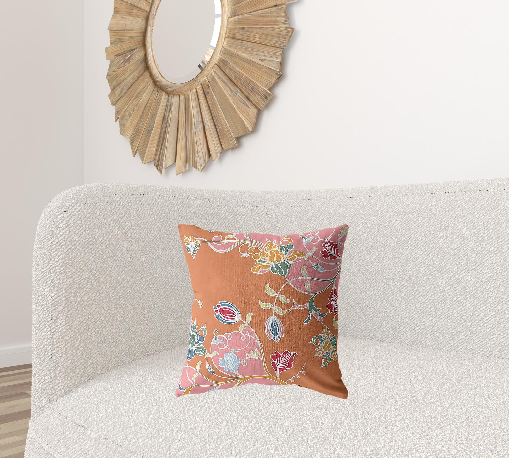 18" Pink Orange Garden Zippered Suede Throw Pillow-1